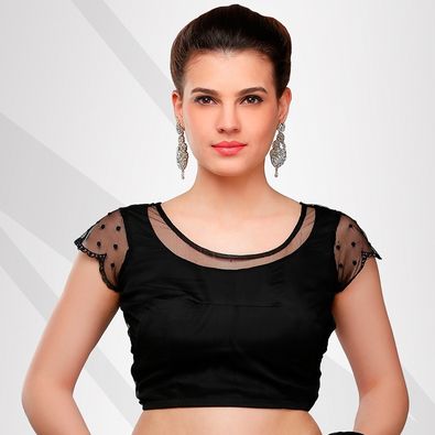 1530590 Black and Grey color Net Satin Silk fabric Blouse