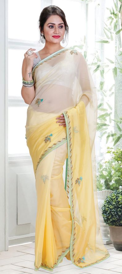 Buy Off White Saree Organza And Chanderi Woven & Embroidered & Blouse Set  For Women by Charkhee Online at Aza Fashions.