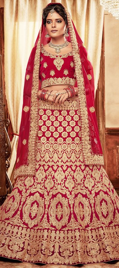 Sangria Red Bridal Velvet Lehenga Choli with Embroidery & Hand work – Ethnos