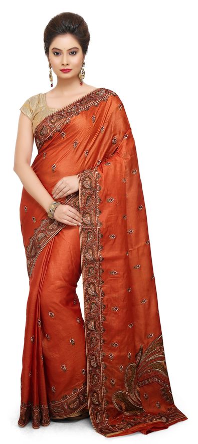 1543525 Traditional Orange Color Banarasi Silk Silk Fabric Saree 9509