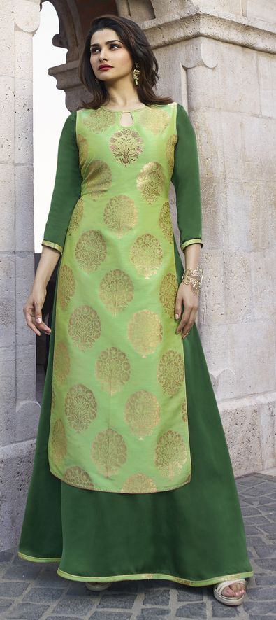 Buy Poly Art Silk Anarkali Kurta Top in Green- (AHKUPSRG-683) — Karmaplace