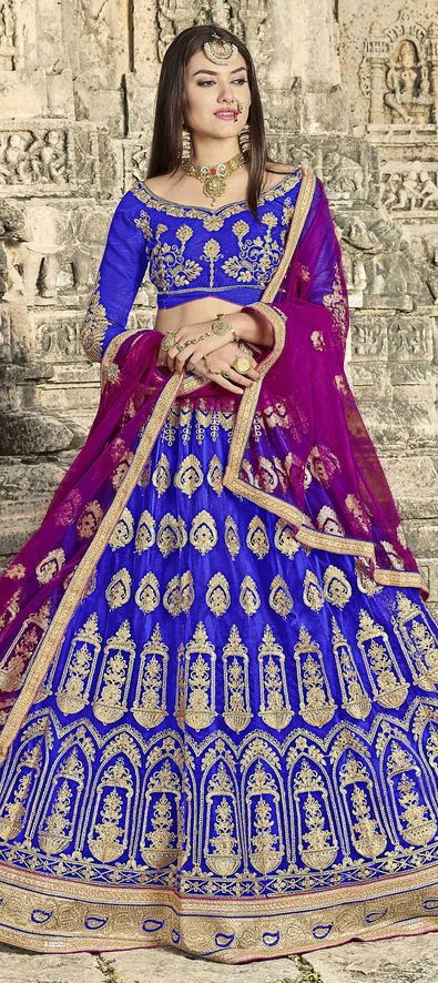 Georgette Festive Lehenga in Blue with Floral work | Lehenga, Georgette  fabric, Floral lehenga