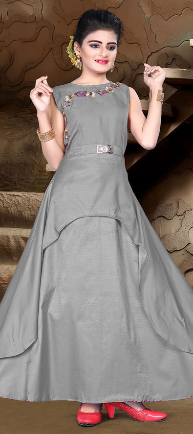 Party Wear, Reception Black and Grey color Georgette fabric Gown : 1896009