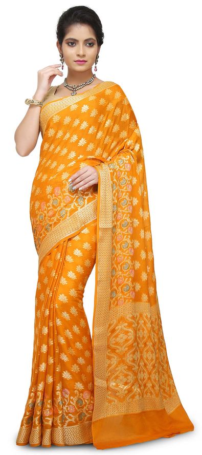 Buy Honey Yellow Banarasi Saree online-Karagiri