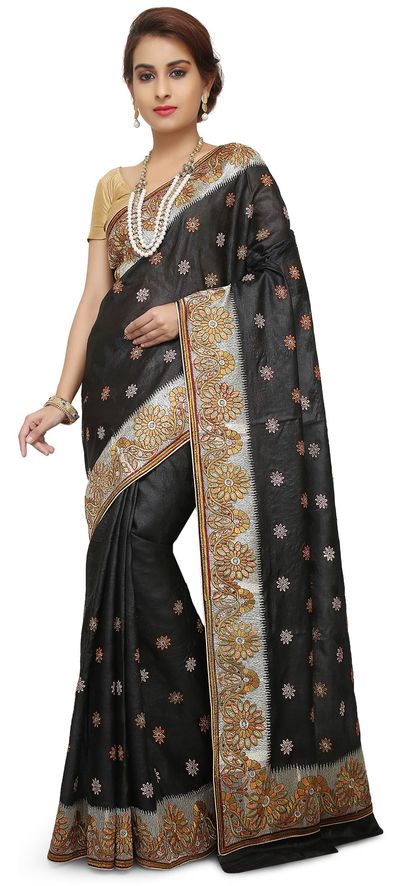 Stunning Black Colour Saree With Heavy Brocade Blouse Banarasi Beautiful  Zari Work In Form Of Traditional Motifs Soft Silk Saree