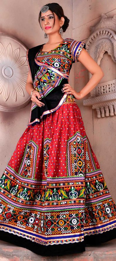 Buy Black Muslin Cotton Festival Wear Mirror Work Lehenga Choli Online From  Wholesale Salwar.