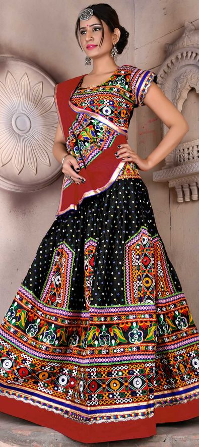 Black and green heavy embroidery and mirror work navratri festival leh –  TheDesignerSaree