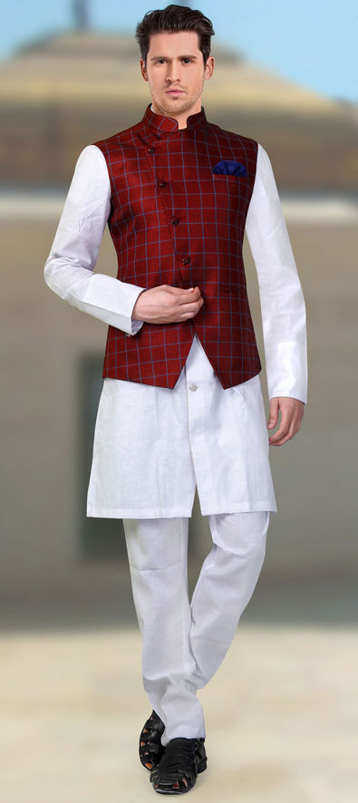 Shop White Linen Kurta Pyjama Party Wear Online at Best Price | Cbazaar