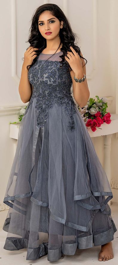 Gorgeous grey net designer gown - G3-WGO2462 | G3fashion.com