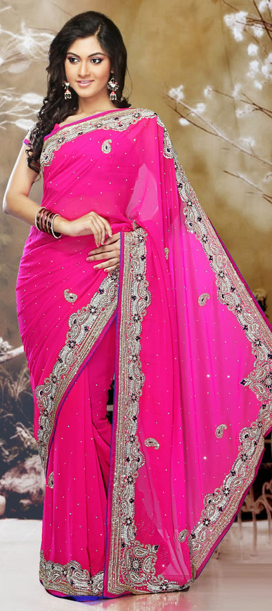 Hot Pink Embroidery Saree | Leemboodi