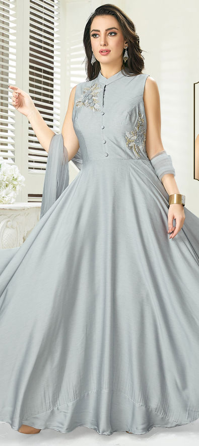 Layered frilled grey full length gown with asymmetric sleeves – Urban Codes  Clothing
