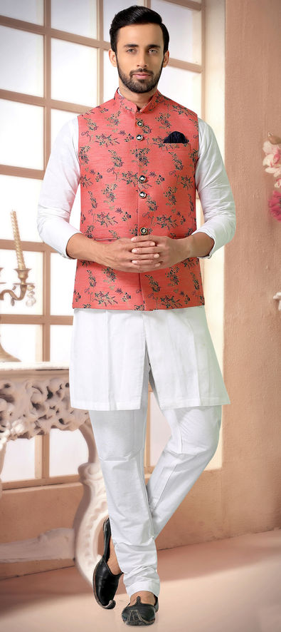 Green Jacket Style Kurta Pajama in Linen 959MW04