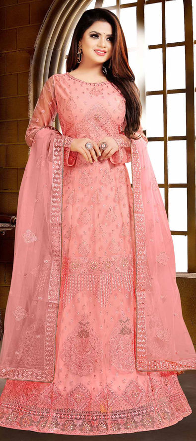 Party Wear Pink and Majenta color Net fabric Gown : 1703878