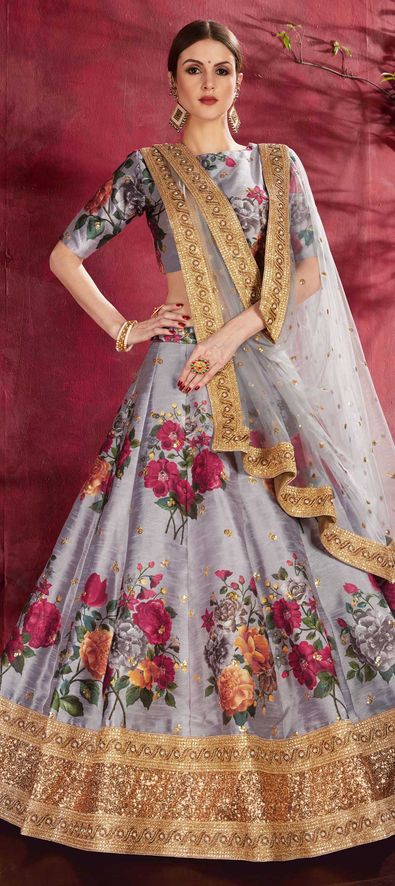 Buy Odette Persian Red Floral Printed Semi Stitched Lehenga With Unstitched  Blouse (Set of 3) online