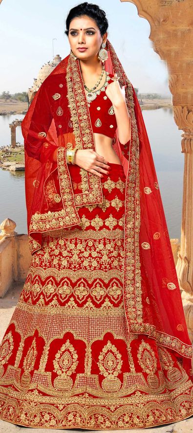 Bridal Lehengas : Red pure velvet stone and zari work bridal ...