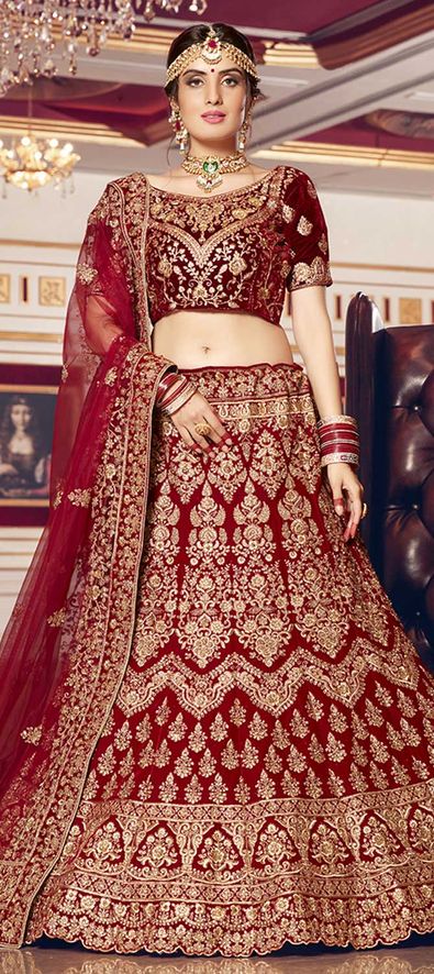 Wine Colour Georgette Fabric Wedding Lehenga Choli.