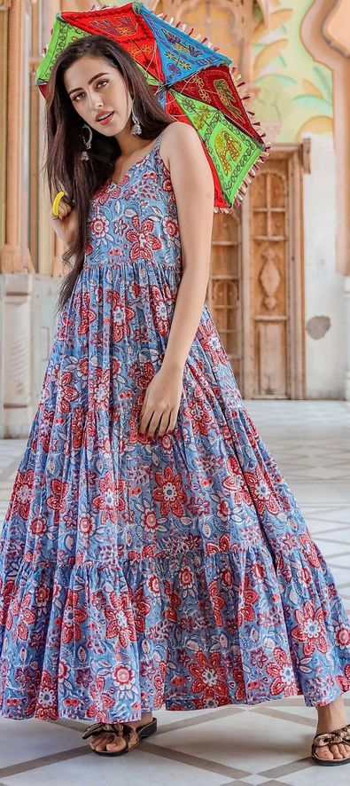 Pretty Navy Blue Embroidered Party Wear Gown | Latest Kurti Designs