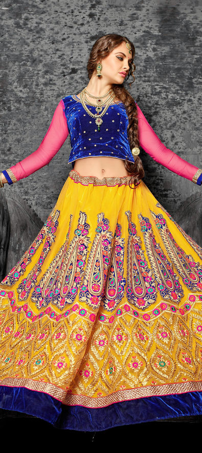 Art Silk Fabric Yellow Color Attractive Sangeet Wear Lehenga With Embr |  Silk lehenga, Lehenga choli, Party wear lehenga