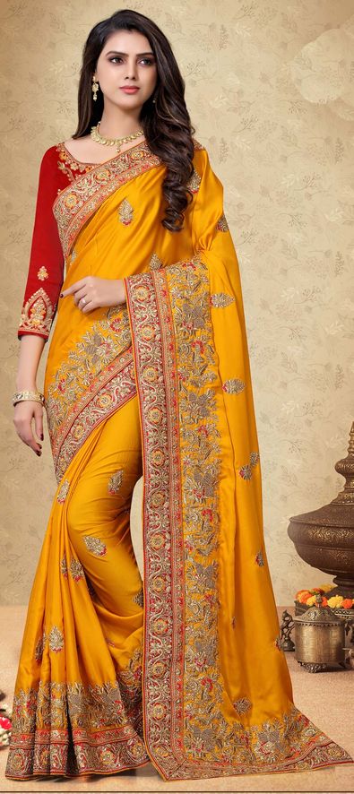 Buy Peach net heavy work wedding Saree in UK, USA and Canada