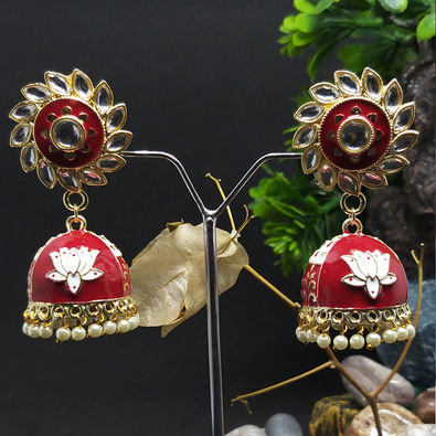 Maroon Color Traditional Stud Earrings for Women | FashionCrab.com