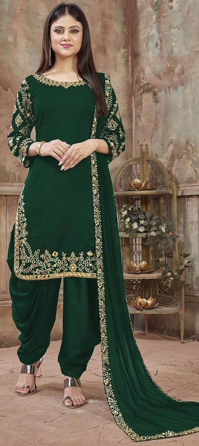 Green Thread Embroidered Pant Style Salwar Suit 4368SL04
