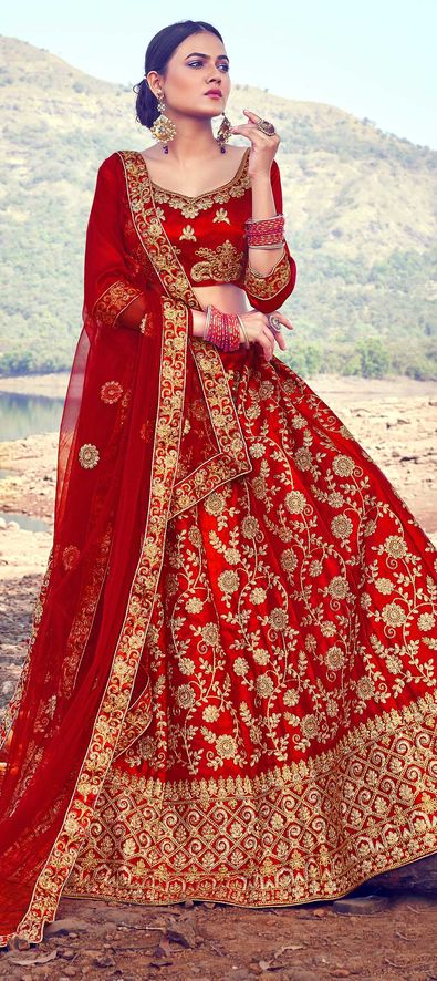 Buy Designer Lehenga Choli - Wedding Party Red Net Embroidered Lehenga –  Empress Clothing