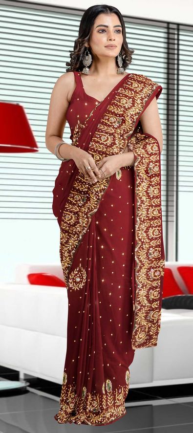 Maroon Bridesmaid's Saree – Nazranaa