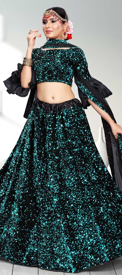 Bollywood Diva New Green Sequence Lehenga Choli in Velvet Fabric - Ethnic  Race