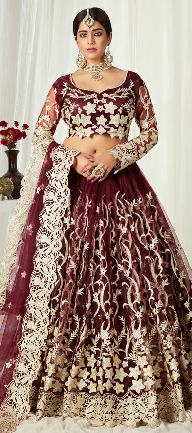 Wedding Wear Designer Lehenga Choli In Maroon Color Velvet Fabric