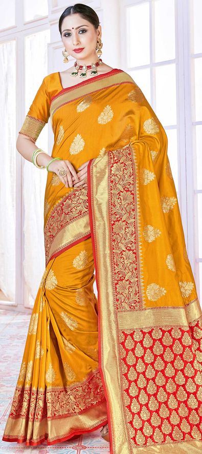 Yellow Color Banarasi Art Silk Traditional Party Wear Saree Blouse  -2676141145