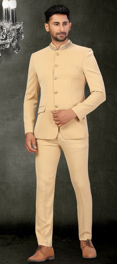Cream Jacquard Jodhpuri Suit 260281