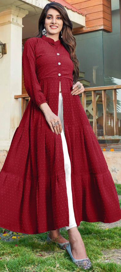 Party Wear Red and Maroon color Rayon fabric Kurti : 1891312
