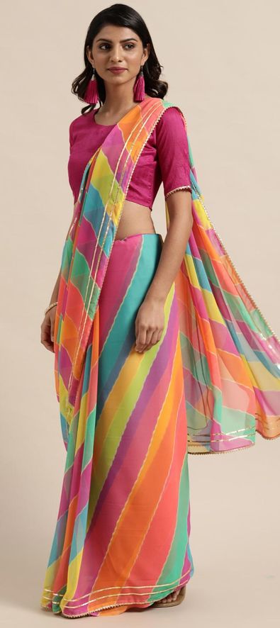 Multicolor Georgette Saree In Leheria Print 5395SR09