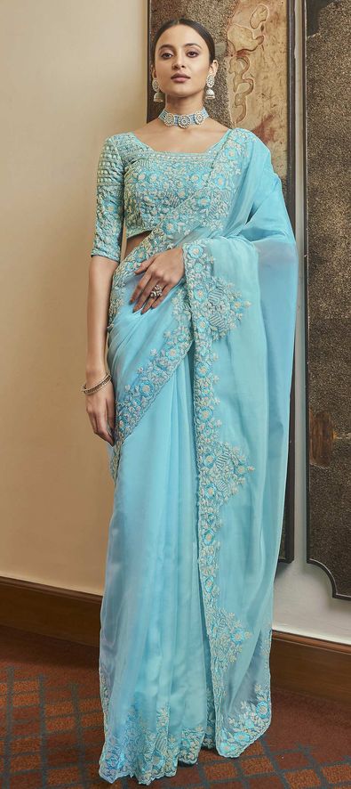 Sky Blue Silk Saree | Leemboodi