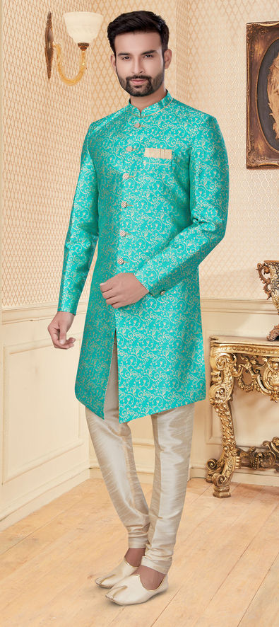 Green color Jacquard fabric IndoWestern Dress : 1737774
