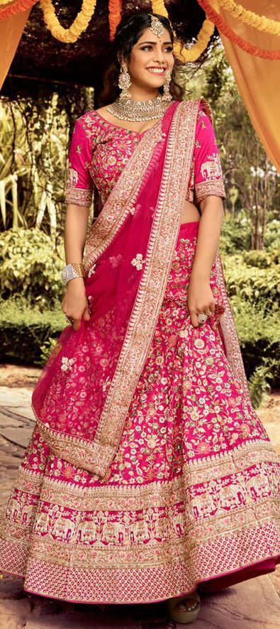 Rani Pink Heavy Embroidered Lehenga Set