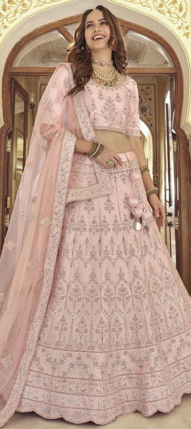 Red A Line Zardosi and Stone Work Net Bridal Lehenga Choli 27535