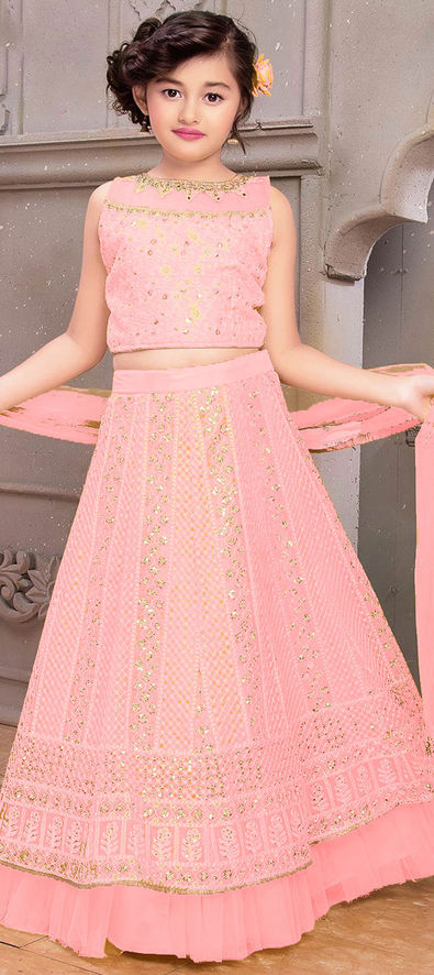 Dark Pink Color Embroidered Party Wear Net Kids Girl Lehenga Choli  -4466154820