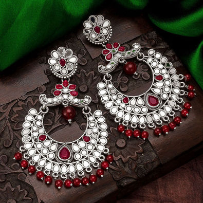 Red and Maroon color Metal Alloy metal Earrings : 1840546