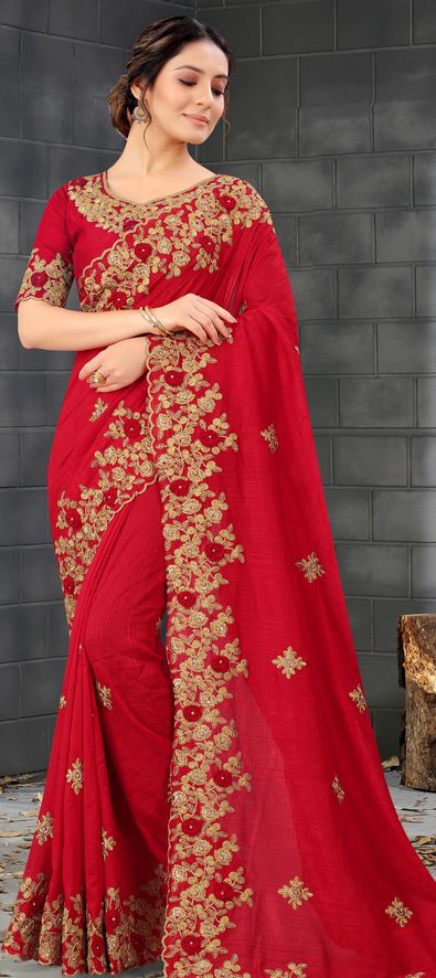 Maroon Organza Floral Printed Saree With Embroidered Choli