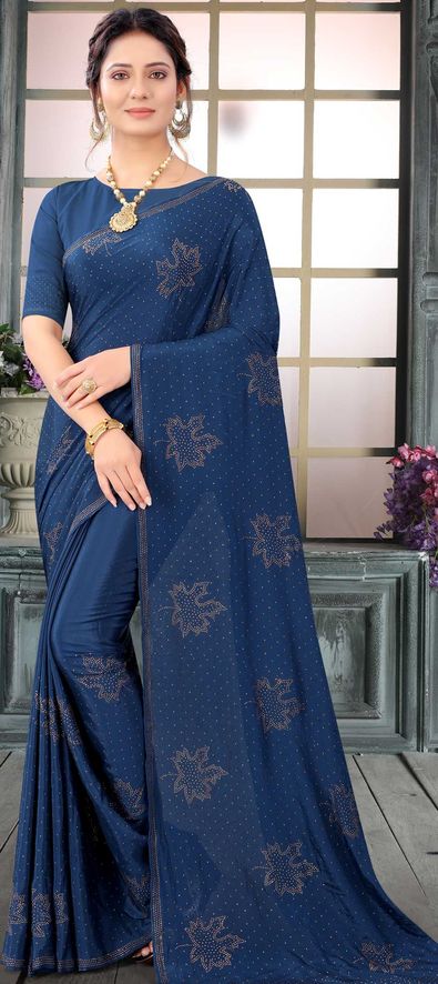 Buy Fabulous Navy Blue Cream Silk Wedding Party Wear Saree | Wedding Sarees