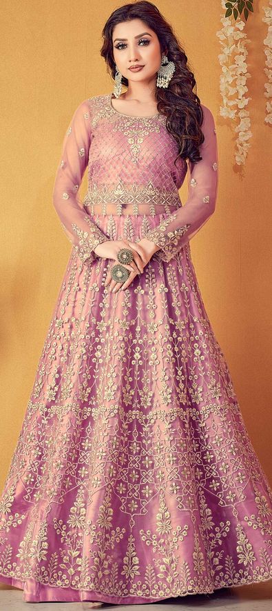 Purple Colour Party Wear Lehenga Choli in Net Fabric.