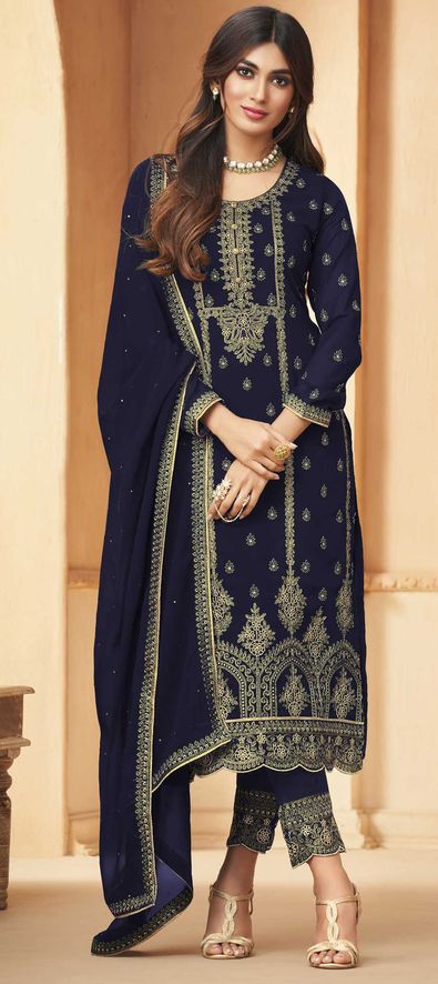Elegant Blue Salwar Suit Set: Heavy Faux Georgette Embroidery for Weddings  and Parties | Party wear, Traditional dresses, Party wear indian dresses