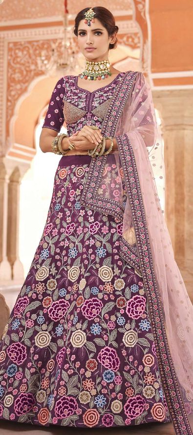 satin purple Floral Semi-Stitched Vaishali Silk Designer Lehenga For Wedding  Party at Rs 1549 in Surat