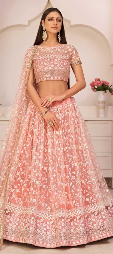 Pastel Pink Lehenga Set With Floral Embroidery/ Wedding Lehenga/ Luxury  Lehenga - Etsy