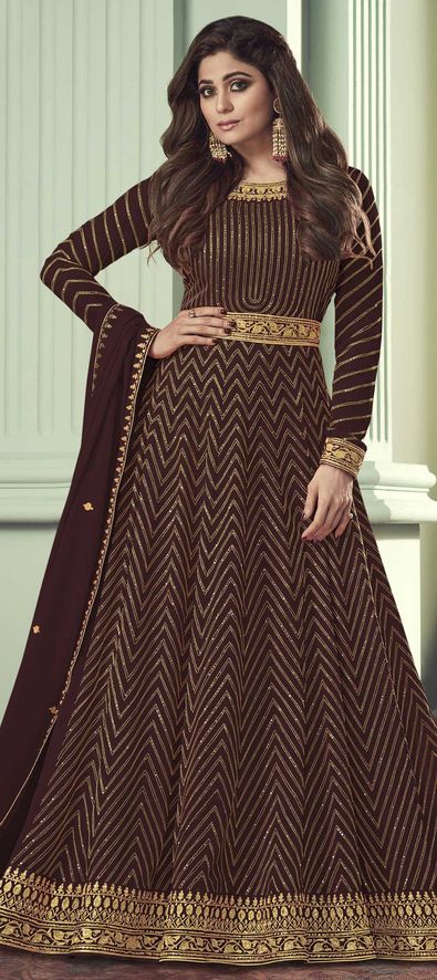 Brown Color Function Wear Crepe Fabric Salwar Suit With Intricate  Embroidered Work