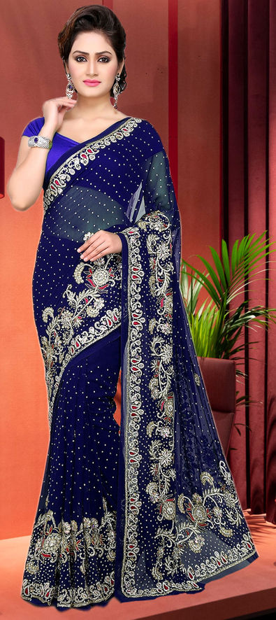 Georgette Wedding Readymade Saree in Blue with Sequence work