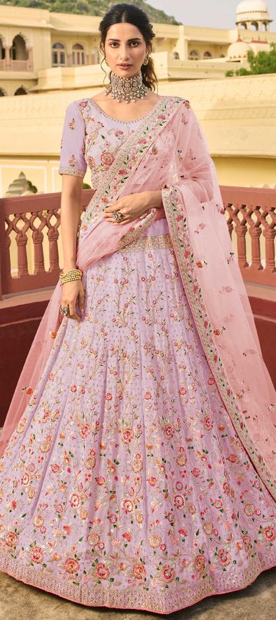 Buy Pink Embroidered Chinon Silk Wedding Wear Lehenga Choli Online At Zeel  Clothing