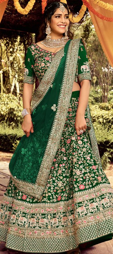 Buy Dark Green Designer Wedding Wear Lehenga Choli | Wedding Lehenga Choli