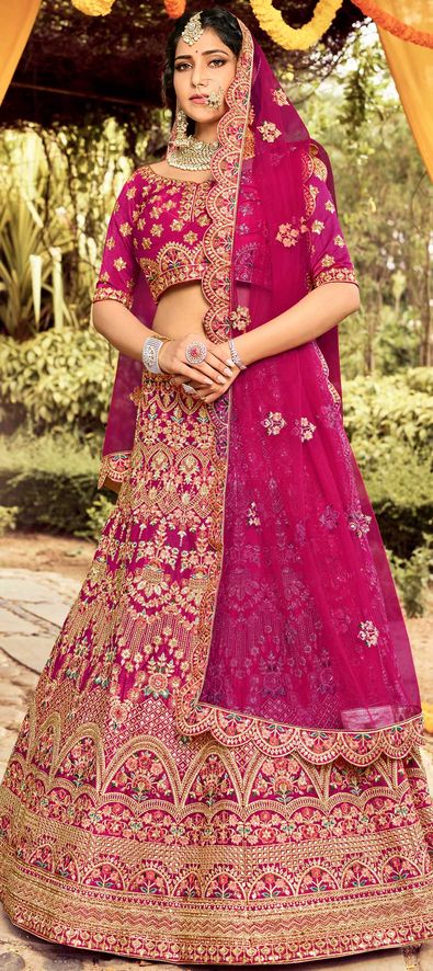 Shop the Pink Handloom Paithani Pure Silk Lehenga Fabric – Luxurion World